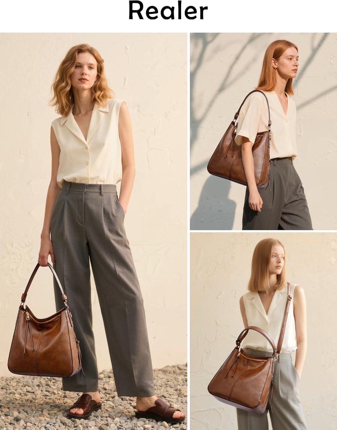 imageRealer Hobo Crossbody Bags for Women Designer Faux Leather Hobo Handbags Retro Large Size Shoulder Bag Bucket Purse