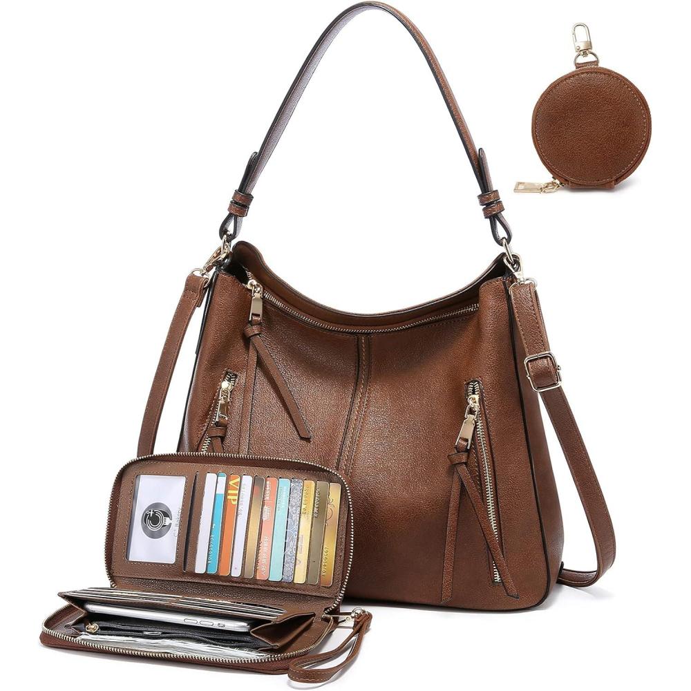 imageRealer Hobo Crossbody Bags for Women Designer Leather Hobo Handbags Retro Large Size Shoulder Bag Bucket Purse
