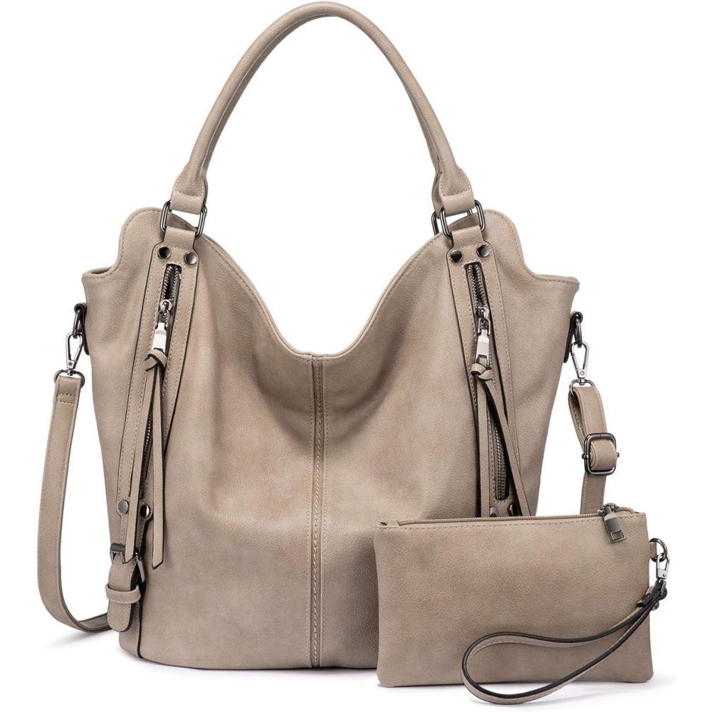 imageTote Bag for Women PU Leather Shoulder Bags Fashion Hobo Bags Large Purse and Handbags with Adjustable Shoulder StrapKhaki