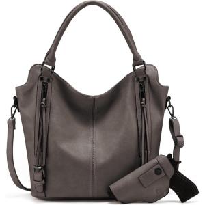 Concealed Carry Hobo Purse for Women Faux Leather Crossbody Shoulder Bags Large Tote Bag with Detachable Holster(Grey Brown)
