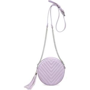 Crossbody Bags for Women Round Purse Quilted purse, Faux Leather, with Tassel(Purple)