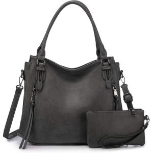Realer Handbags for Women Hobo Bags Large Crossbody Shoulder Bag Vegan Faux Leather, with Holster/Wallet(1483 – Grey)