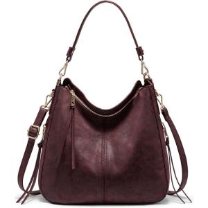 Realer Hobo Crossbody Bags for Women Designer Faux Leather Hobo Handbags Retro Large Size Shoulder Bag Bucket Purse(Dark Red Brown)