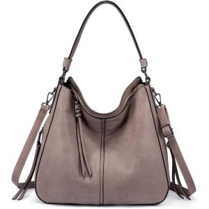 Realer Hobo Crossbody Bags for Women Designer Faux Leather Hobo Handbags Retro Large Size Shoulder Bag Bucket Purse(Grey)