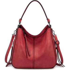 Realer Hobo Crossbody Bags for Women Designer Faux Leather Hobo Handbags Retro Large Size Shoulder Bag Bucket Purse(Red)