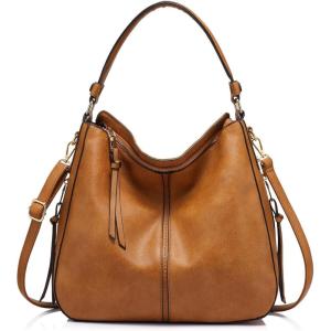 Realer Hobo Crossbody Bags for Women Designer Faux Leather Hobo Handbags Retro Large Size Shoulder Bag Bucket Purse(Yellow Brown)