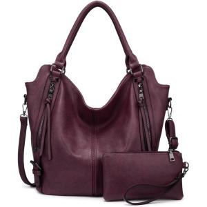 Tote Bag for Women PU Leather Shoulder Bags Fashion Hobo Bags Large Purse and Handbags with Adjustable Shoulder Strap(Burgundy)